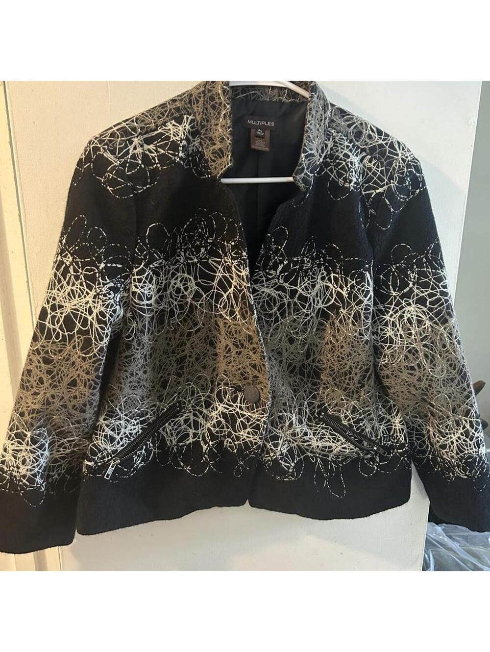 Multiples Art to Wear black cropped textured blazer jacket size PL